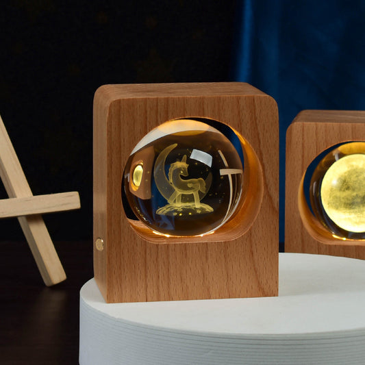 Beech Crystal Ball Night Light – 3D Laser Engraved LED Lamp