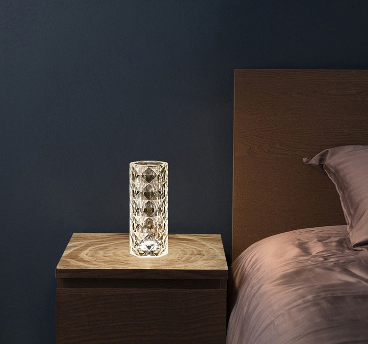 Nordic Crystal USB Table Lamp – Touch Dimming & Rose Projector