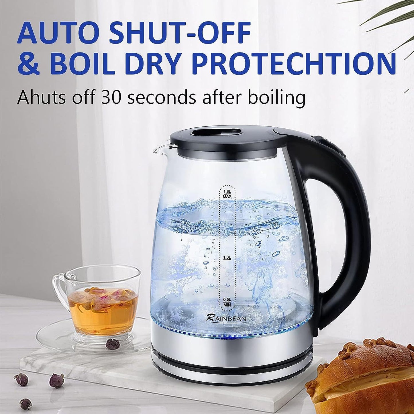 1.8L Electric Glass Kettle – Fast & Safe Boiling
