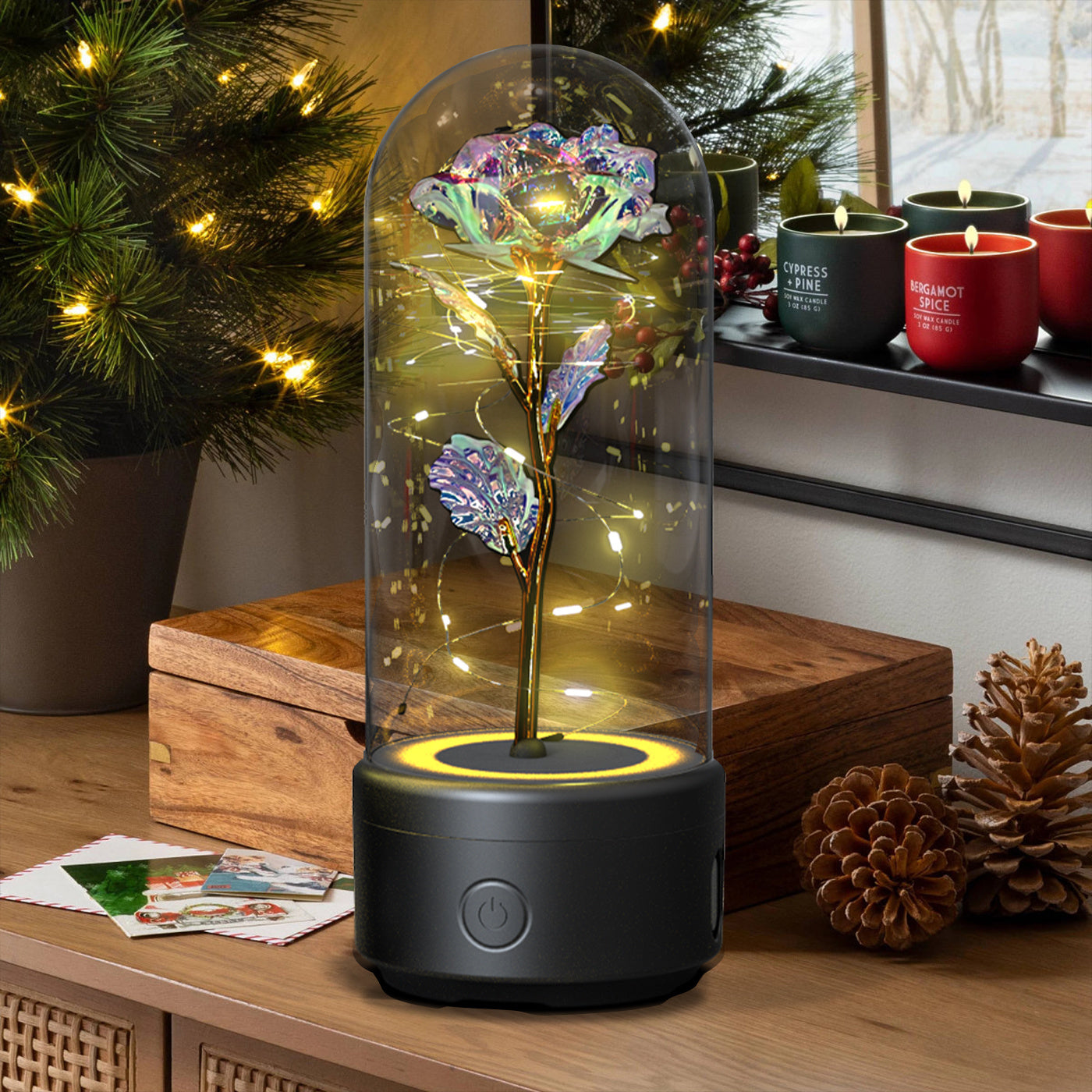 2-in-1 Rose LED Light & Bluetooth Speaker-Gift