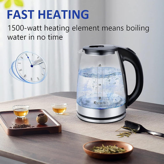 1.8L Electric Glass Kettle – Fast & Safe Boiling