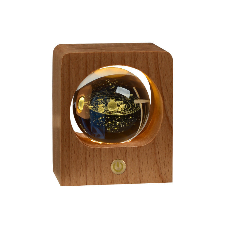 Beech Crystal Ball Night Light – 3D Laser Engraved LED Lamp