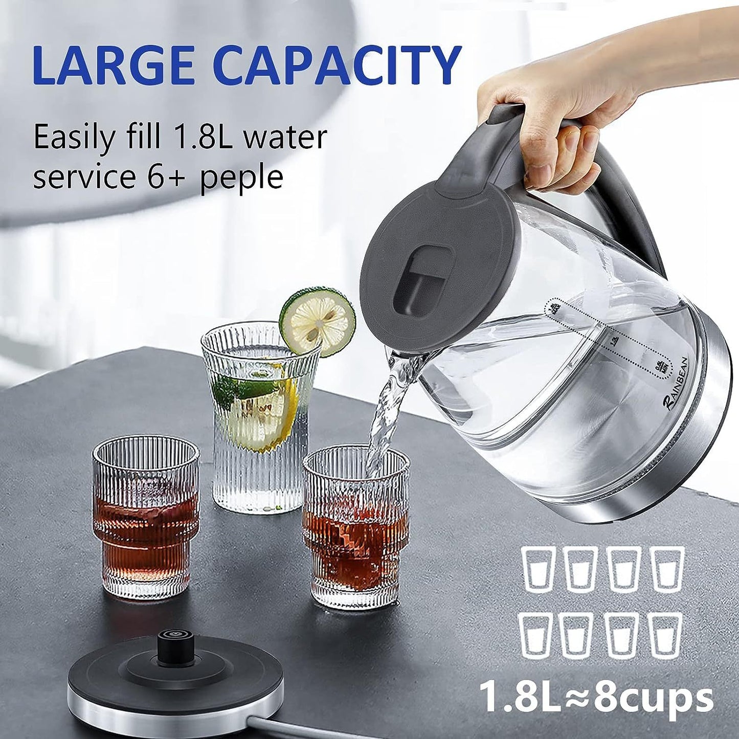 1.8L Electric Glass Kettle – Fast & Safe Boiling