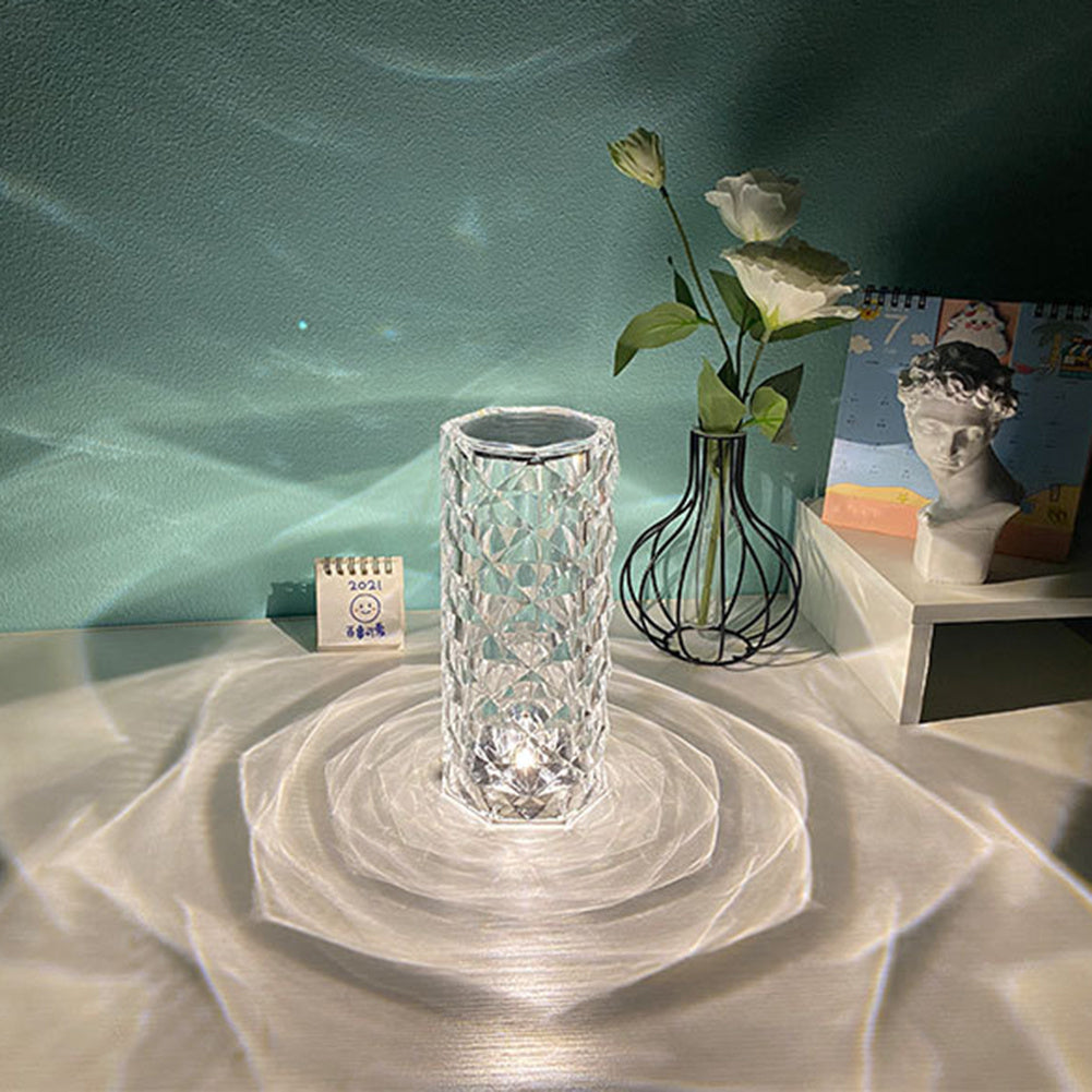 Nordic Crystal USB Table Lamp – Touch Dimming & Rose Projector