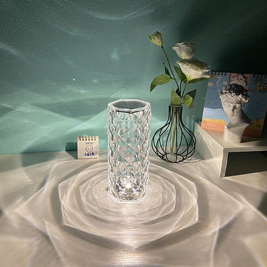 Nordic Crystal USB Table Lamp – Touch Dimming & Rose Projector