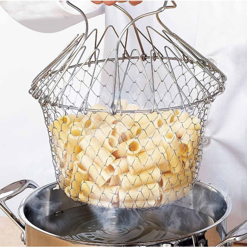 Foldable Stainless Steel Fry Basket – Multi-Function Kitchen Tool