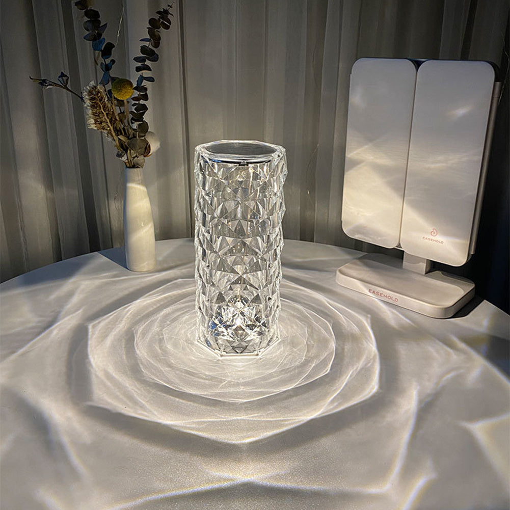 Nordic Crystal USB Table Lamp – Touch Dimming & Rose Projector