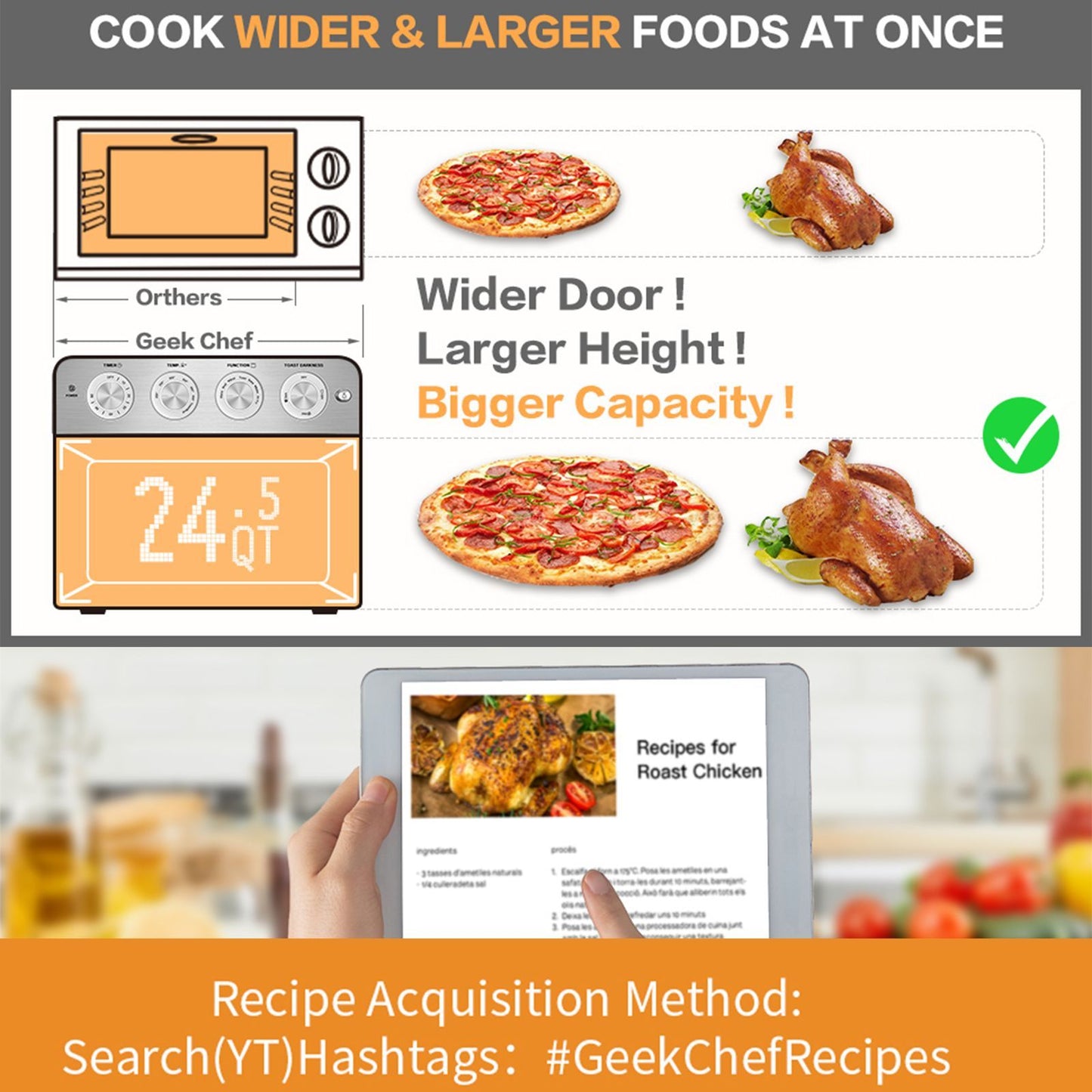 Geek Chef 26QT Air Fryer Oven – 6-Slice Extra Large