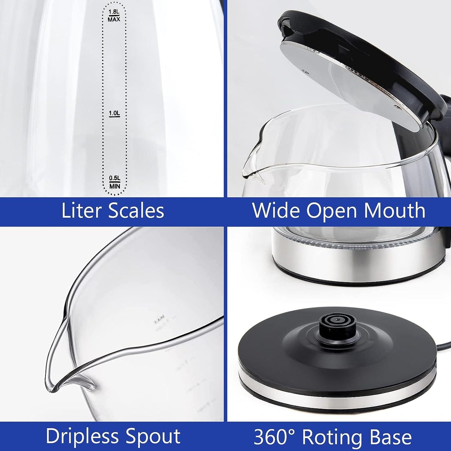 1.8L Electric Glass Kettle – Fast & Safe Boiling