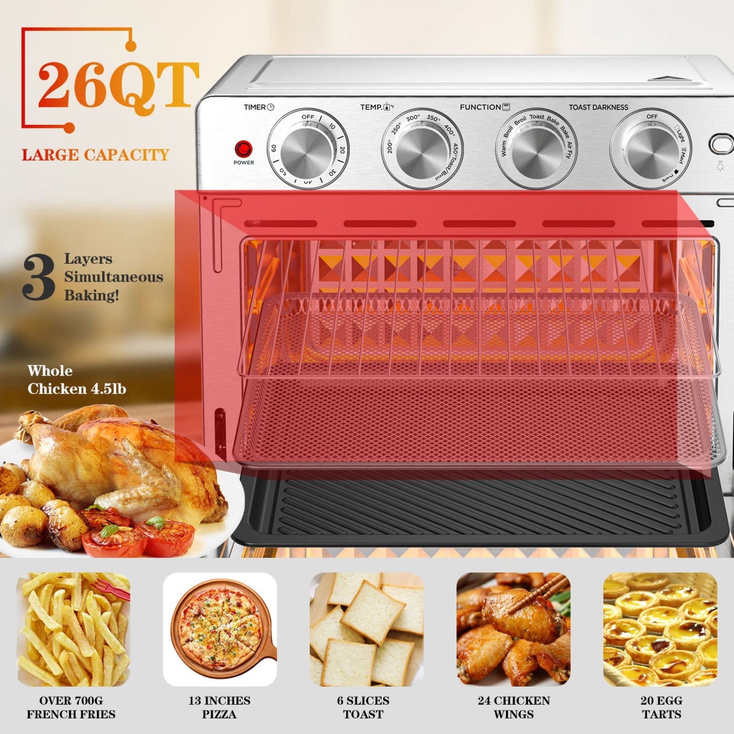 Geek Chef 26QT Air Fryer Oven – 6-Slice Extra Large