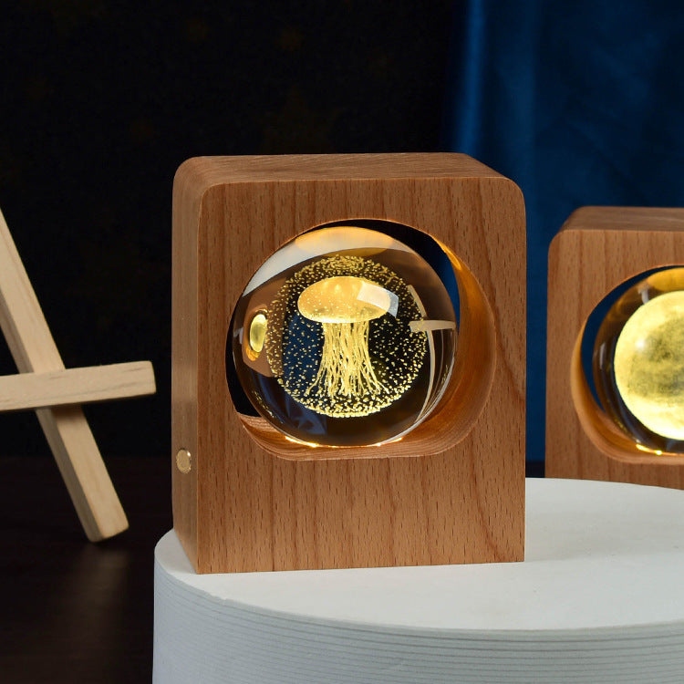 Beech Crystal Ball Night Light – 3D Laser Engraved LED Lamp