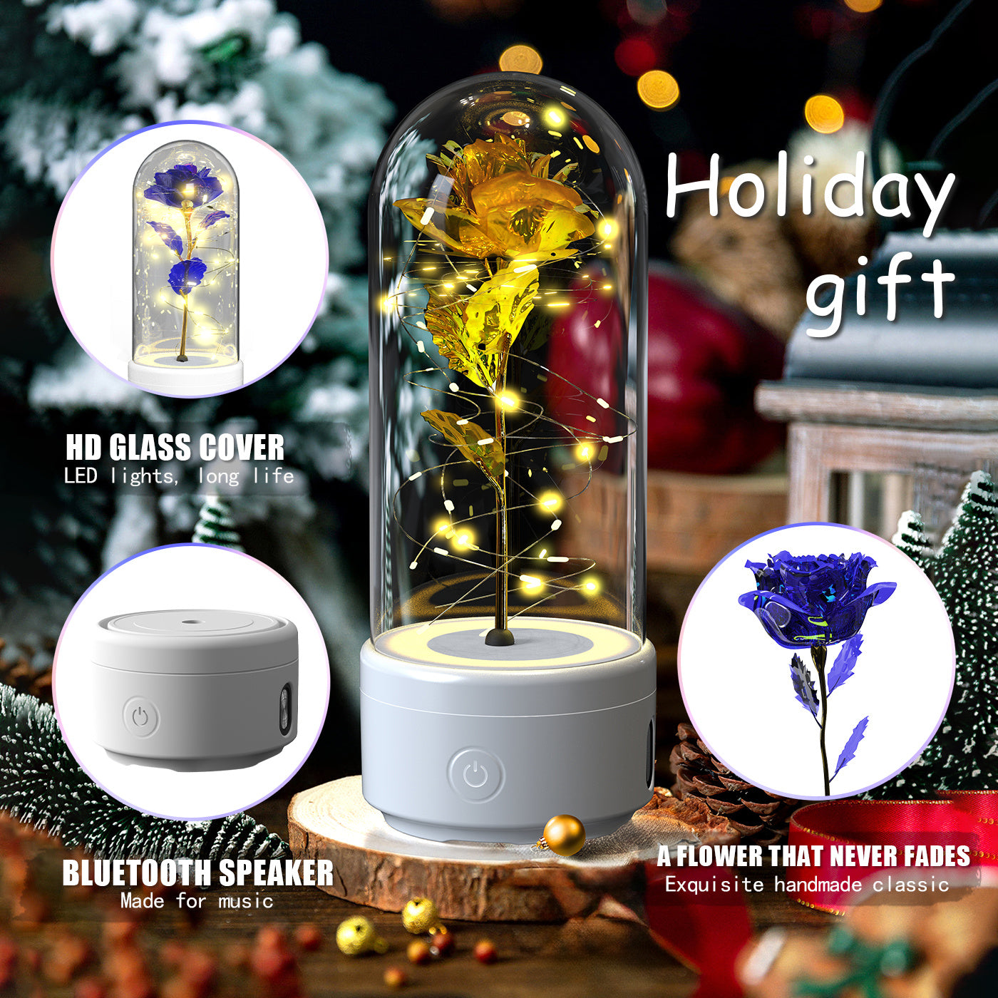 2-in-1 Rose LED Light & Bluetooth Speaker-Gift
