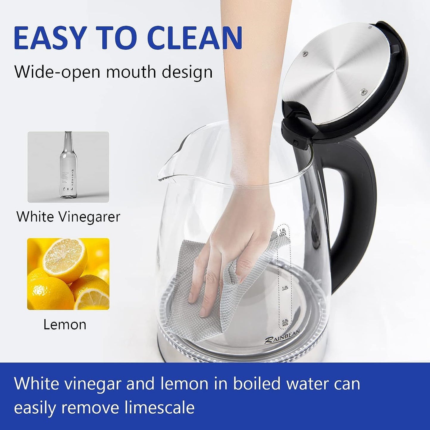 1.8L Electric Glass Kettle – Fast & Safe Boiling